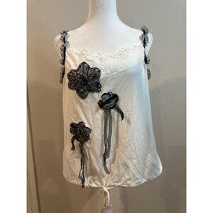 Marina Sport White & Black Crochet & Ribbon Detail Tank